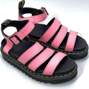 Womens Dr. Martens Blaire Pink Lemonade Wedge Hydro Leather Strap Sandals US 7
